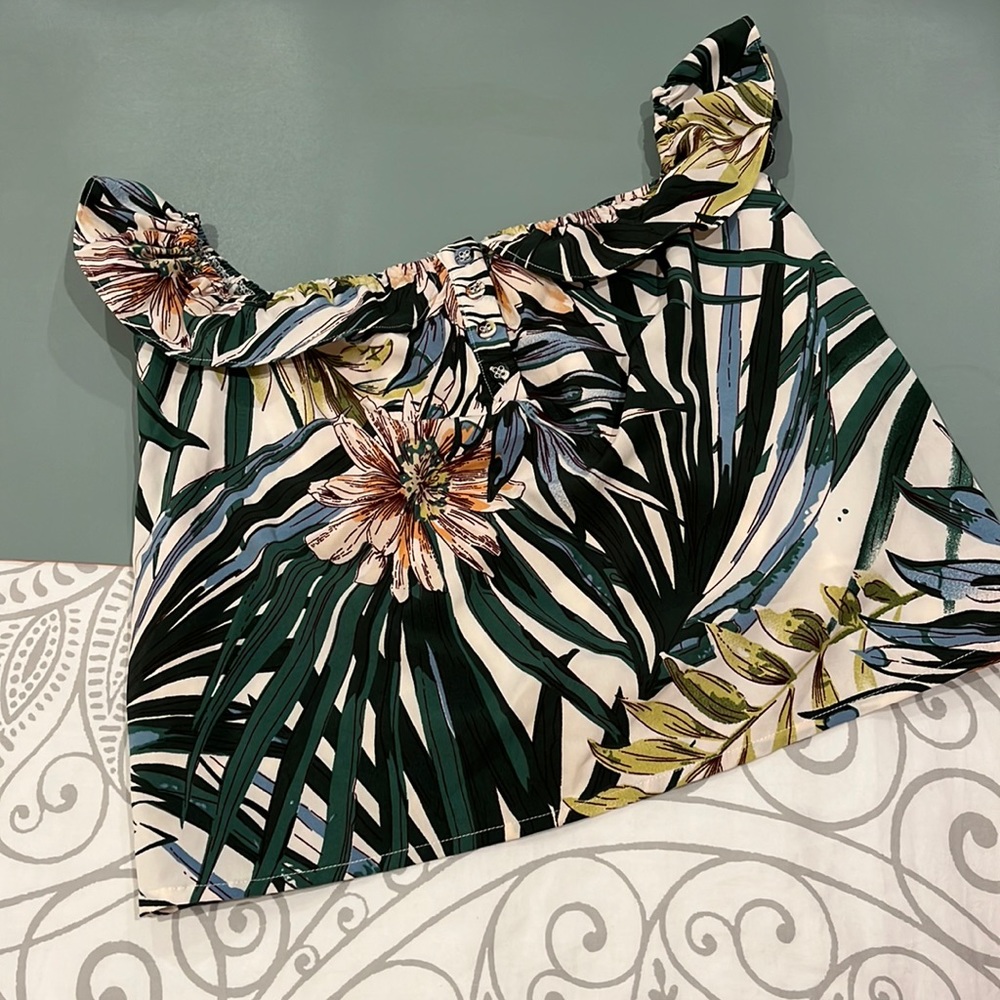 Design Lab Tropical Floral Crop Top Off Shoulder S/P
